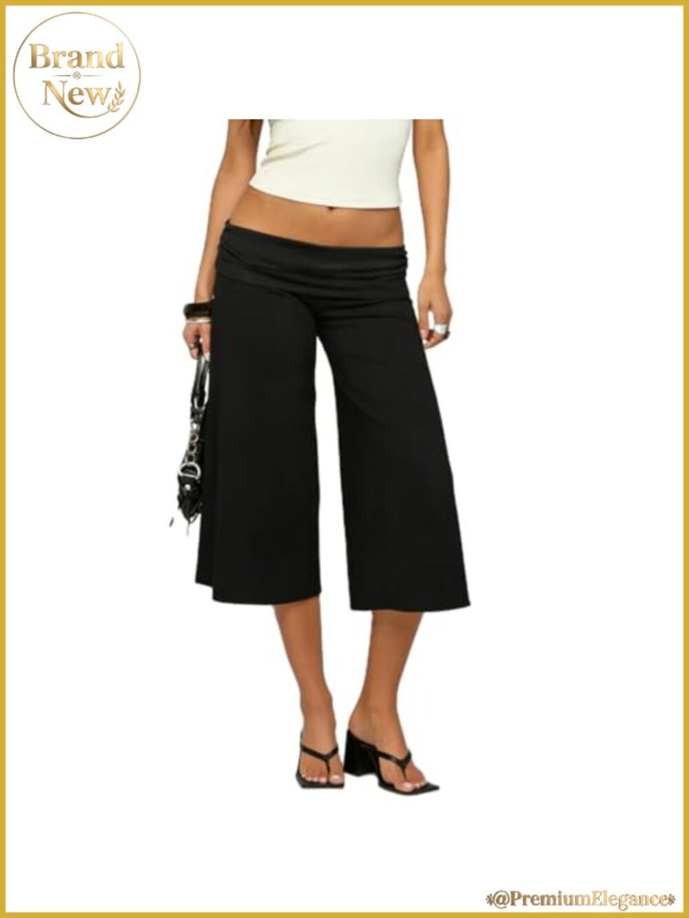 Women Fold Over Gaucho Pants Y2K Wide Leg Low Rise Cropped Lounge Capris